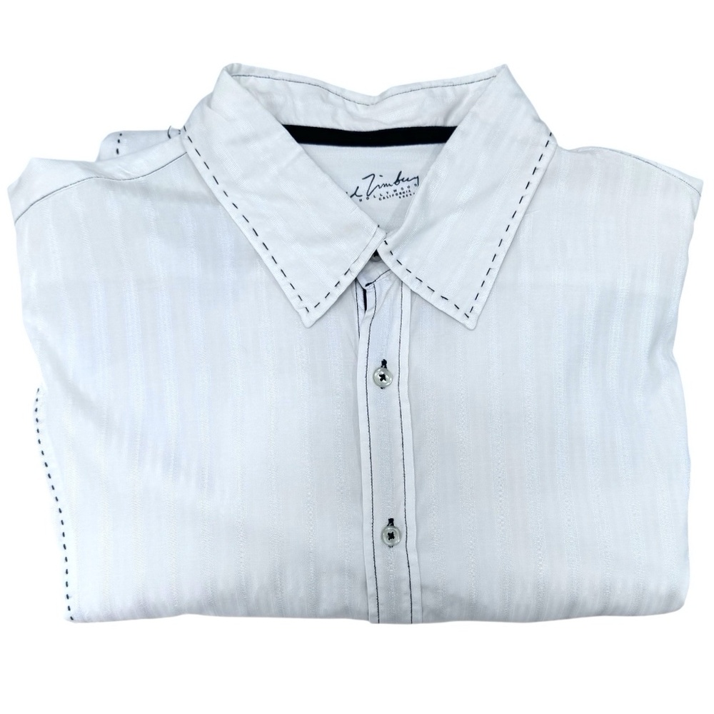 ARNOLD ZIMBERG WHITE TONAL STRIPE W BLACK STITCHING LONG SLEEVE SHIRT